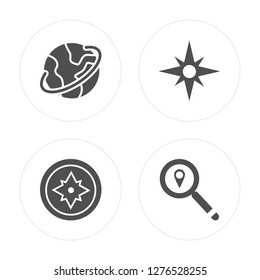 4 World, Compass, Search modern icons on round shapes, vector illustration, eps10, trendy icon set.