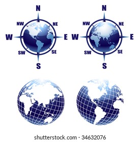 4 World globes vector illustration