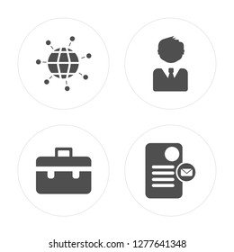 4 Worldwide, Briefcase, User, Stationery modern icons on round shapes, vector illustration, eps10, trendy icon set.