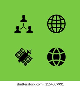 4 worldwide icons in vector set. satellite, networking, globe and global illustration for web and graphic design