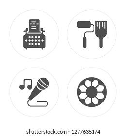 4 Writer, Singer, Painter, Football modern icons on round shapes, vector illustration, eps10, trendy icon set.
