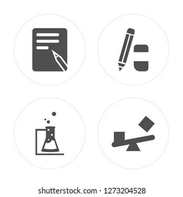 4 Writing, Flask, School material, Physics modern icons on round shapes, vector illustration, eps10, trendy icon set.