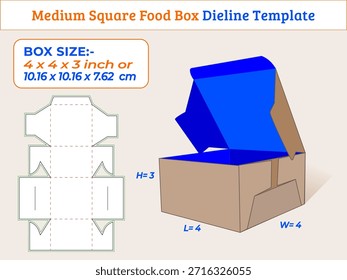 4 x 4 x 3 Zoll mittelgroße quadratische Lebensmittelbox