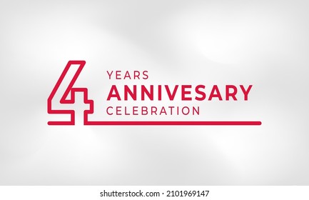 4 Year Anniversary Celebration Linked Logotype Outline Number Red Color for Celebration Event, Wedding, Greeting card, and Invitation Isolated on White Texture Background