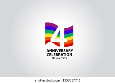 4 year anniversary celebration logotype with white number Emboss Style isolated on LGBT Colorful Flag on white grey background for invitation card, banner or flyer - vector