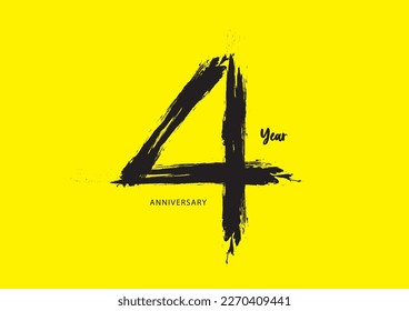 4 year anniversary celebration logotype on yellow background, 4 number design, 4th Birthday invitation, anniversary logo template, logo number design vector, calligraphy font, typography logo