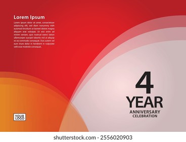 4 year anniversary celebration logotype on red background for poster, banner, leaflet, flyer, brochure, web, invitations or greeting card, 4 number design, 4th Birthday invitation, anniversary logo