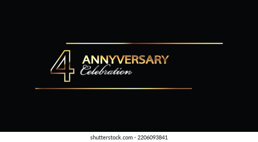 4 Year Anniversary celebration Vector Design. 4th Anniversary celebration. Gold Luxury Banner of 4th Anniversary celebration. Fourth celebration card. Vector anniversary