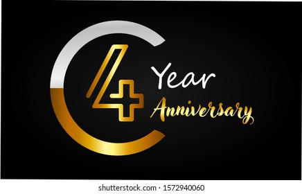 4 year anniversary golden and silver color with circle ring isolated on black background for anniversary celebration event