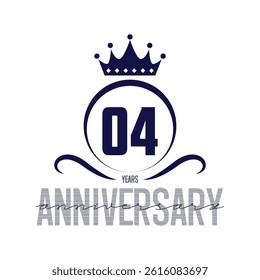 4 year anniversary laurel wreath logo or icon. Jubilee, birthday badge, label or emblem. 4th celebration design element. Vector illustration.
