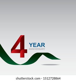 4 year anniversary logotype design with red color and ribbon isolated on white background for celebration event