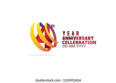 4 Year Anniversary, Red Color Text and Yellow-Orange-Blue Ribbon. Isolated graphic anniversary for banner, greeting card - vector