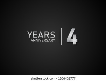 4 year anniversary silver design for celebration event isolated on black background 
