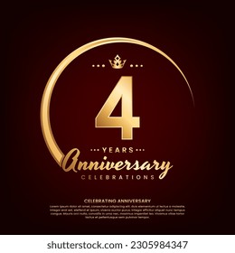 4 year anniversary template design with golden number and ring for birthday celebration event, invitation, banner poster, flyer, and greeting card, vector template