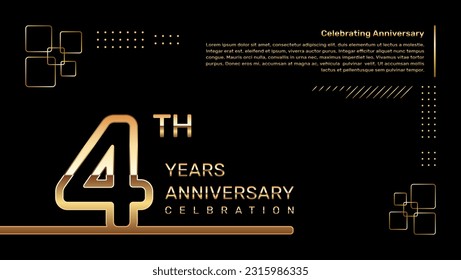 4 year anniversary template design with gold color and double line numbers, vector template