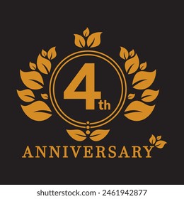 4 year anniversary vector banner template. 4 years Anniversary logo, luxurious 4th Anniversary design celebration.