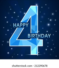 4 year birthday celebration label, 4th anniversary decorative polygon emblem - vector illustration