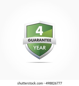 4 year guarantee logo vector on a green shield with silver ribbon on it with lighting and shadow effect