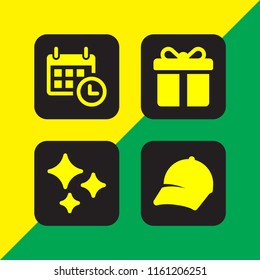 4 year icons in vector set. shine, calendar with a clock time tools, hat and giftbox illustration for web and graphic design