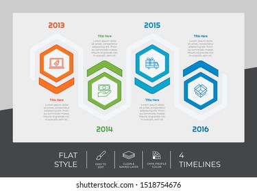 4 Year Step Timeline Infographic With Hexagon Layout and Chart Design