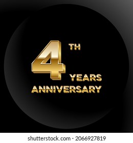 4 years anniversary, 3d vector design for anniversary celebration with gold color on black background, simple and luxury design. logo vector template