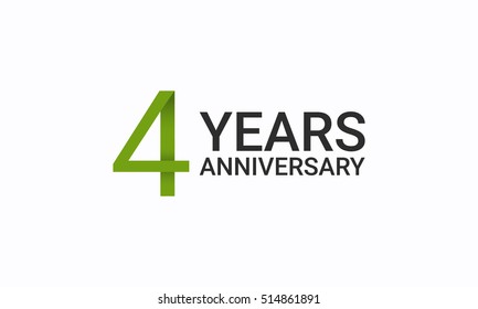 4 Years Anniversary, Birthday Symbols and Signs using  Flat and Simple Vector Design. Template Logo Celebration Isolated on White Background
