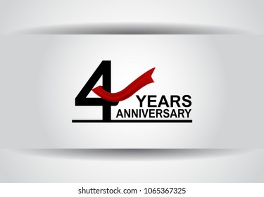 4 years anniversary black color simple design with red ribbon isolated on white background for celebration