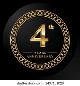4 years Anniversary Celebrating golden text on black background. Vector template.