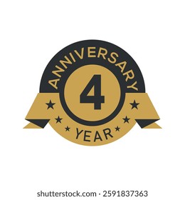 4 years anniversary celebration badge vector illustration.