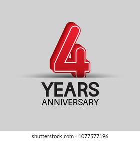 4 years anniversary celebration company design red big number isolated on white background 