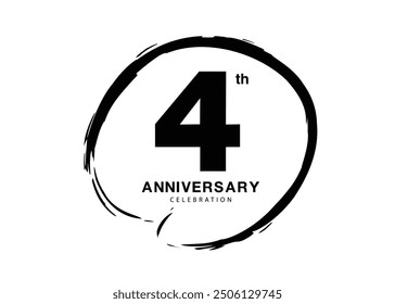 4 Years Anniversary Celebration logo black paintbrush vector, 4 number logo design, 4th Birthday Logo, happy Anniversary, Vector Anniversary For Celebration, poster, Invitation Card, black color