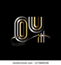 4 years anniversary celebration logotype with line number gold and silver color isolated on black color. vector anniversary for celebration, invitation card, and greeting card