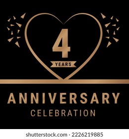 4 years anniversary celebration logotype. anniversary logo with golden color isolated on black background, vector design for celebration, invitation card, and greeting card. Eps10 Vector Illustration