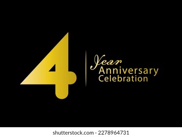 4 years anniversary celebration logotype gold color vector, 4th birthday logo, 4 number, anniversary year banner, anniversary design elements for invitation card and poster. number design vector