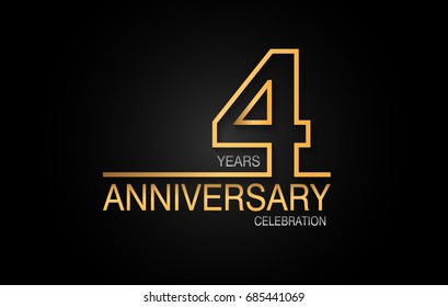 4 years anniversary celebration logotype. anniversary logo with golden and silver color isolated on black background, vector design for celebration, invitation card, and greeting card
