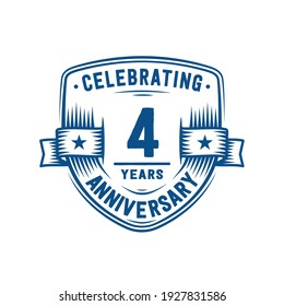 4 years anniversary celebration shield design template. 4th anniversary logo. Vector and illustration.