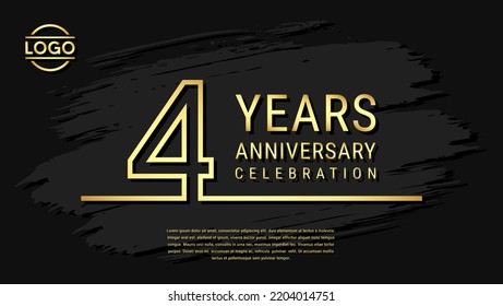 4 years anniversary celebration, anniversary celebration template design with gold color isolated on black brush background. vector template illustration