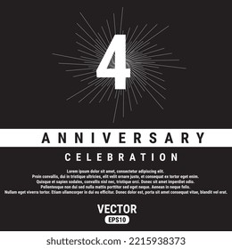 4 Years Anniversary Celebration Template On Black Background. Eps10 Vector illustration.