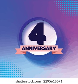 4 años de conmemoración círculo vectorial con fondo azul y lilac