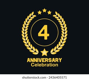 4 Years anniversary celebration. Vector luxury celebration with hoop, laurel and golden stars