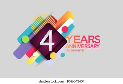 4 years anniversary colorful design with circle and square composition isolated on white background for celebration
