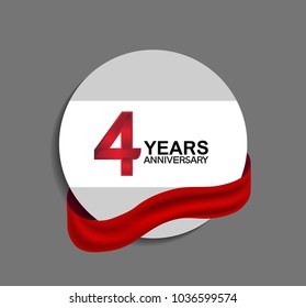 4 years anniversary design in circle red ribbon for celebration event 