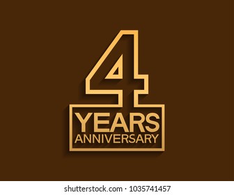 4 years anniversary design line style with square golden color for celebration event