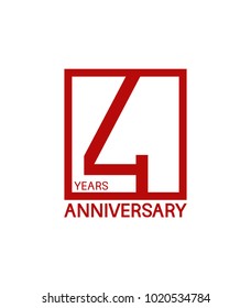 4 years anniversary design logotype with red color in square isolated on white background for celebration 