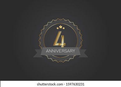 4 years anniversary design logotype 3D golden stylized modern on black background for celebration event