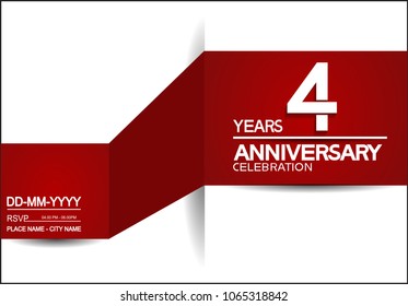 4 years anniversary design with red and white background for celebration event brochure