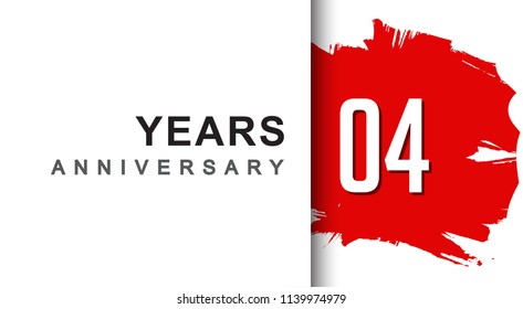 4 years anniversary design with red brush isolated on white background for company celebration event
