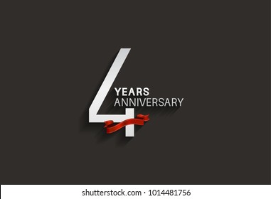 4 years anniversary design with silver color and red ribbon isolated on black background for celebration event