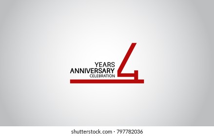 4 years anniversary design with simple line red color isolated on white background for celebration