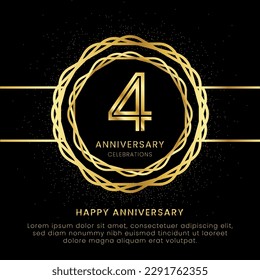 4 years anniversary with a golden number, golden glitters, and a golden circle rope on a black background. Circle a gold hexagon with glitter. svg